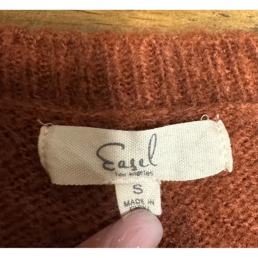 Easel Color Block‎ Sweater Leopard Print Knit Pullover Brown Beige Small - Picture 3 of 6